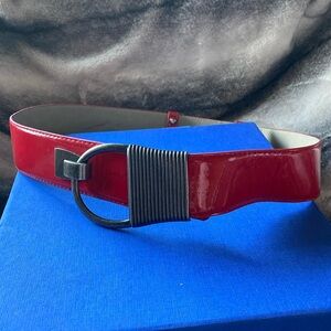 Red Patent Fully Adjustable Silver Large Buckle Belt Never Used